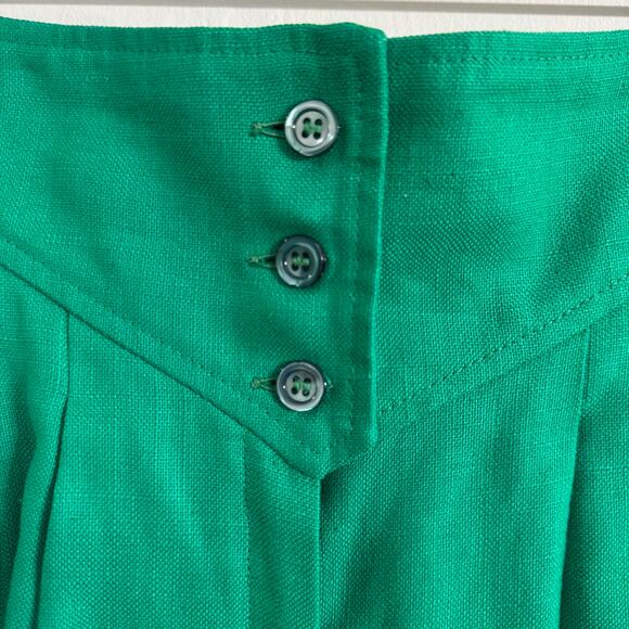 Karl Lagerfeld Vintage Emerald Green Linen Pleated High Waist Pants Size 38 - Picture 5 of 10